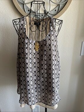 A. Byer Black and Cream Floral Sleeveless Scoop Neck Top